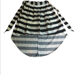 2018 women Elegant black and white pleated maxi A - line long striped skirt.